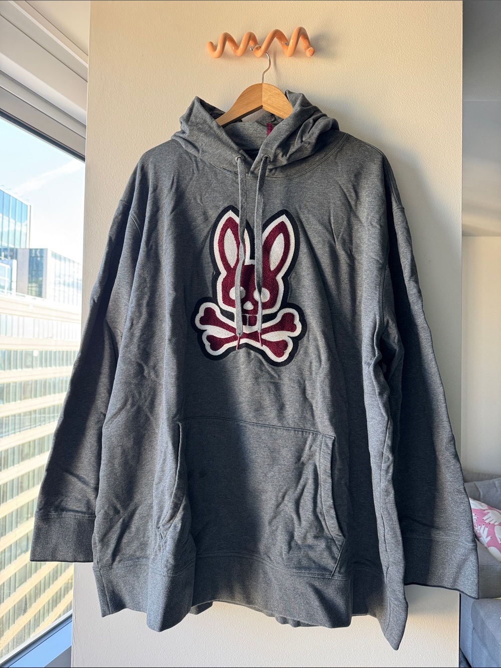 Psycho Bunny Gray Pullover Hoodie with Maroon Bunny Logo